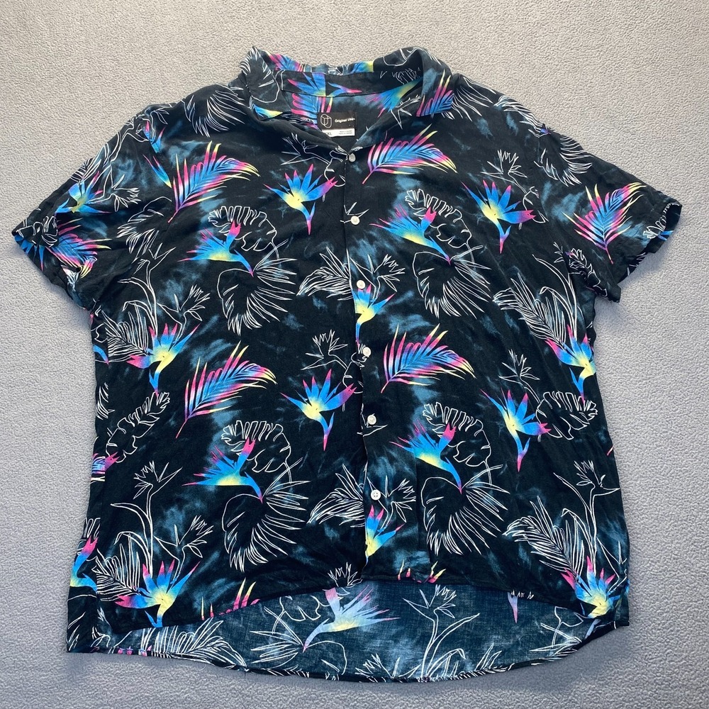 Original Use Button‎ Down Camp Short Sleeve Black Floral Men's Size XX Large
